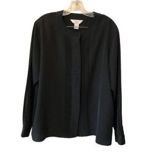 Fashion Attitudes Black Button Down Blouse with Embroidery Size 16